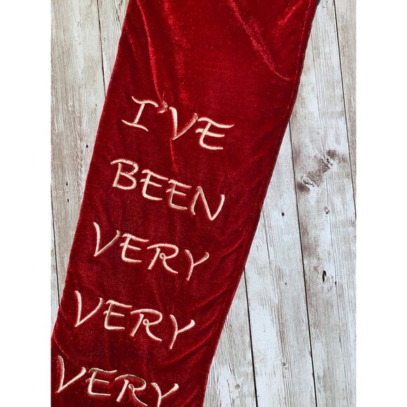 Red Velvet Christmas Stocking With Ive Been Very Very Very Very Good Embroidery - Picture 3 of 6